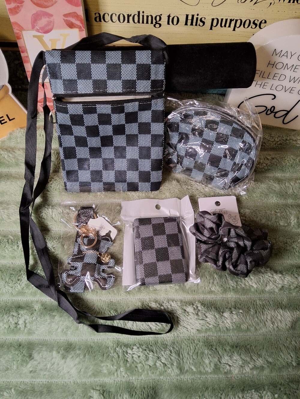 CHECKERED CROSSBODY BAG BUNDLE - Denim & Black